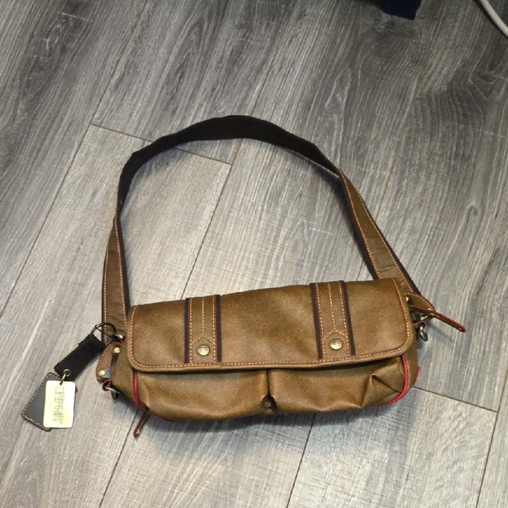 Esprit Tan Messenger Bag with Red Trim.